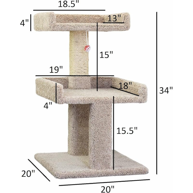 Spacious Cat Perch with Secure Edged Lounging Platforms for Large and Multiple Cats