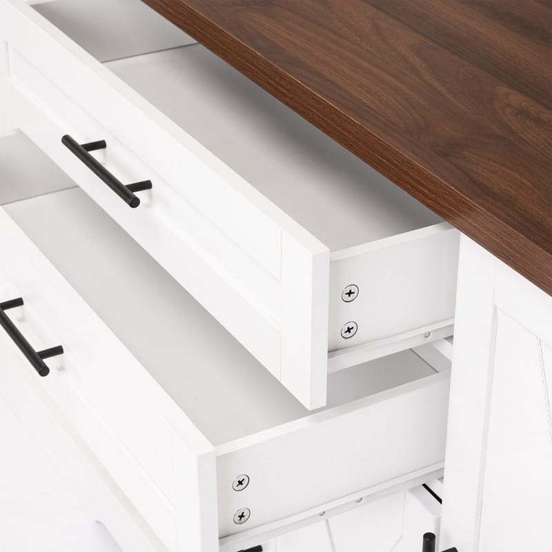 63" Farmhouse Buffet Cabinet with Storage Barn Door and Drawers for Kitchen or Dining Room Use