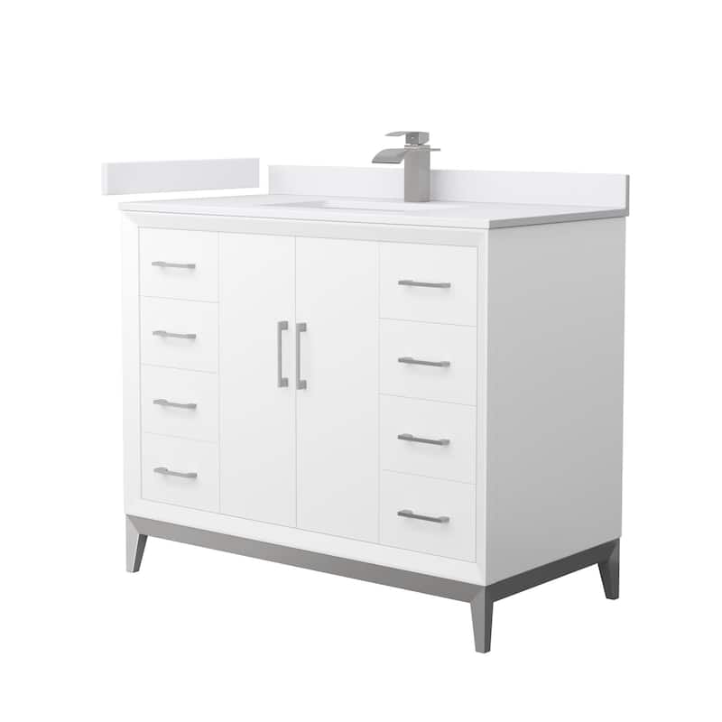 Wyndham Collection WCH818142S-VCA-UNSMXX Amici 42" Free Standing - White / White Cultured Marble Top / Brushed Nickel