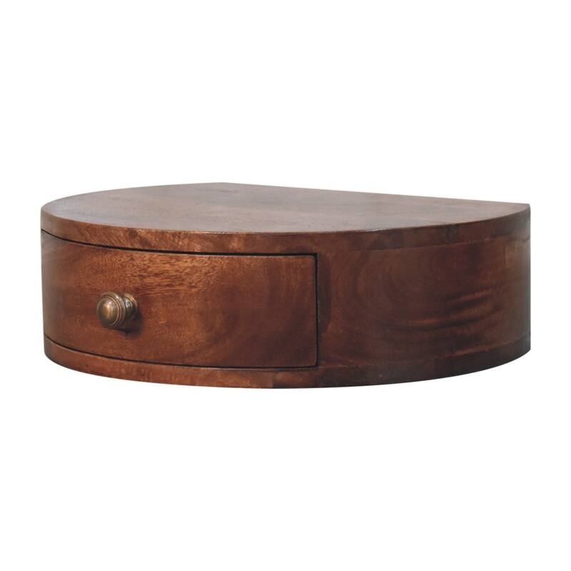 HomeRoots 16" Brown Solid Wood One Drawer Half Moon Floating Nightstand