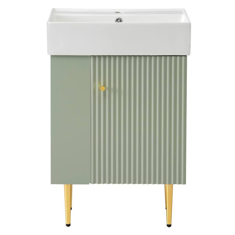 Compact 21.6" Free-Standing Bathroom Vanity with Single Sink, Open Storage & Gold Accents