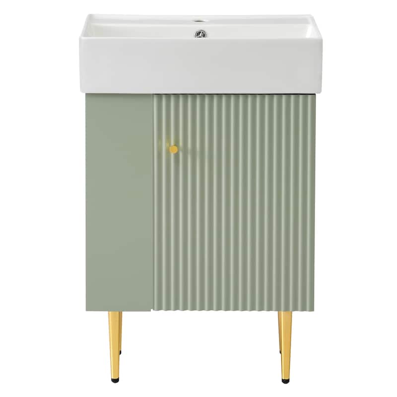 Roomfitters 21.6" Bathroom Vanity with Ceramic Sink, Combo Storage Cabinet with Left Side Organizer
