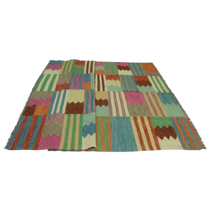 Hand-Woven Winchester Kilim Enise Rust/Blue Rug - 6'9" x 9'7"