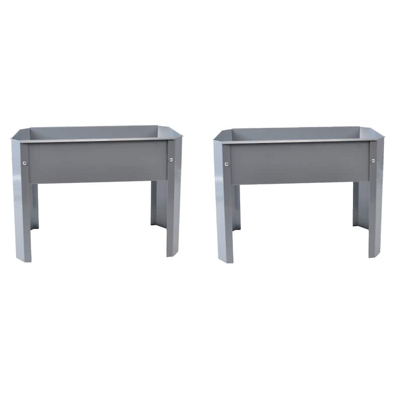 Steel Elevated Garden Bed Metal Elevated Outdoor Flowerpot Box (2-Pack) - Grey