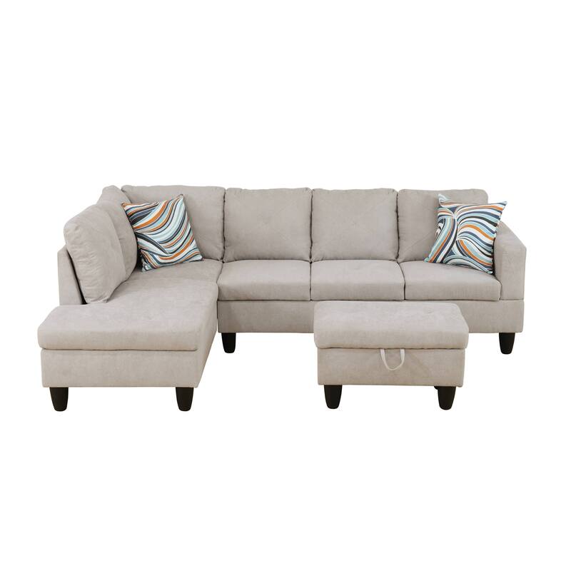 Off-White Flannelette 3-Piece Living Room Sofa Set