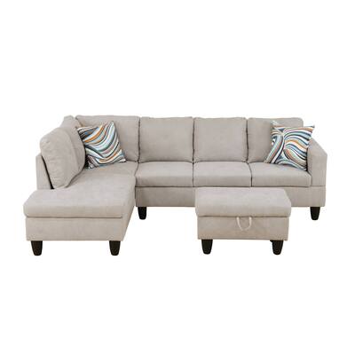 Off-White Flannelette 3-Piece Living Room Sofa Set