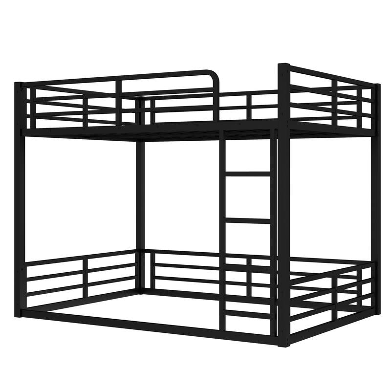 Metal Bunk Bed, Full XL over Full XL Floor Bunk Bed Frame,Heavy-Duty Bunk Bed for Kids, Teens, Adults, Noise-reduced Design