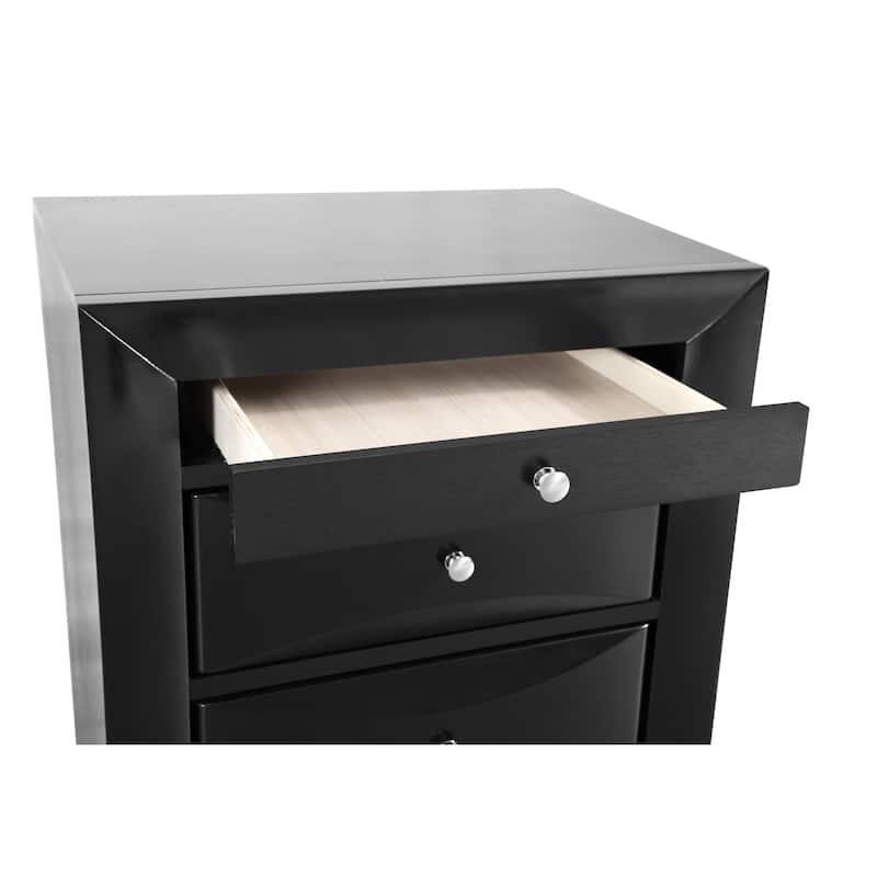 Black Nightstand 28x23x17 Contemporary Bedside Table with Three Drawers, Sleek Storage Solution for Modern Bedroom Decor