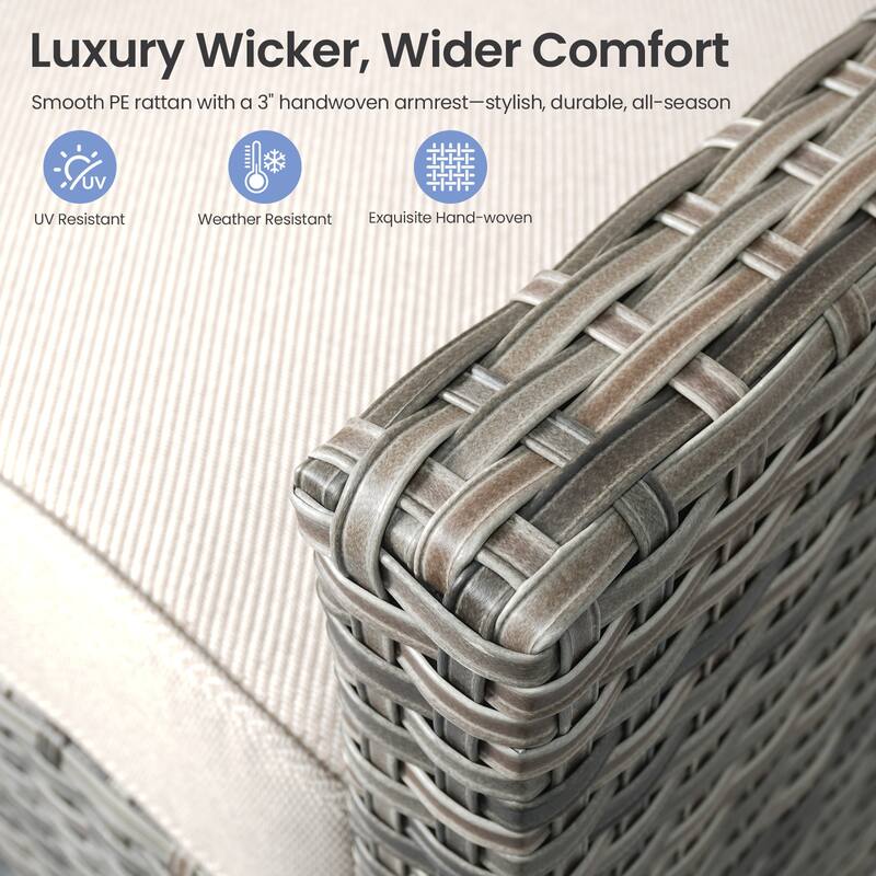 Pocassy Wicker Patio Sofa Glider Swivel Chair Ottoman Furniture Set.