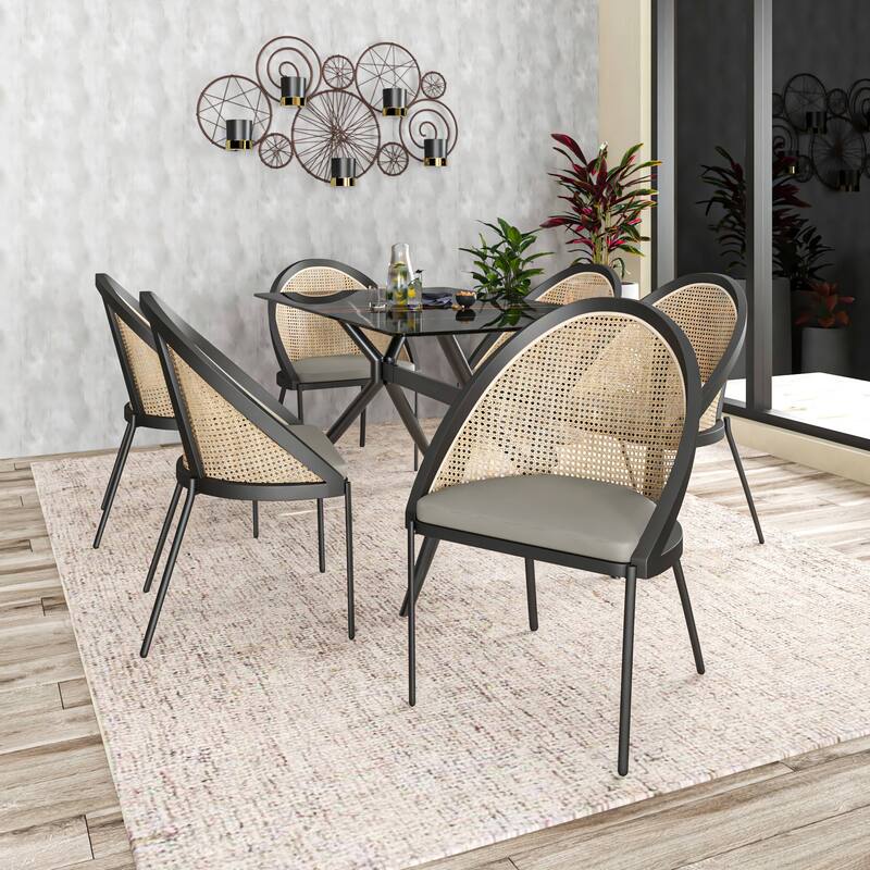 Urbane Modern Stylish Dining Chair with Vinyl Fabric Seat and Wicker Back for Dining Room & Kitchen, Set of 2