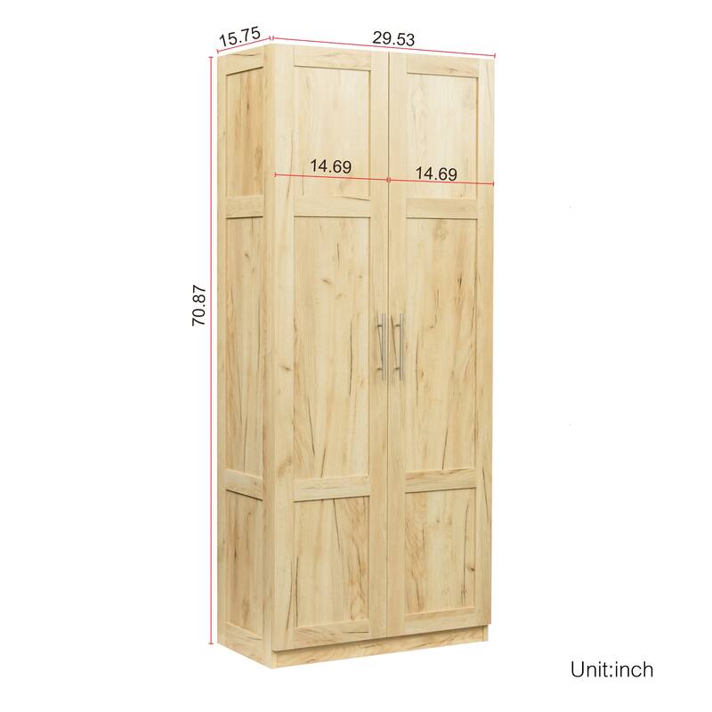 Wood High Wardrobe Cabinet with 4 Storage Spaces and 2 Doors