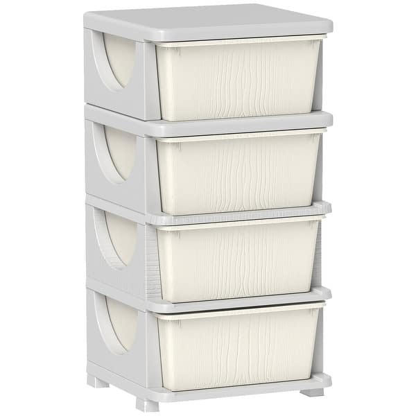 slide 2 of 9, Qaba 4 Tier Kids Storage Unit, 4 Drawer Chest Toy Organizer Plastic Bins Cream White