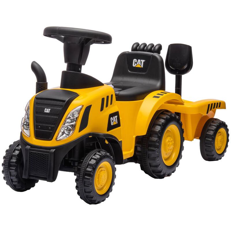 Licensed Caterpillar Kids Ride-On Tractor with Shovel, Storage Trailer, Lights & Music - Yellow