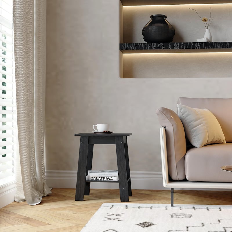 , Rustic Side Table with Storage Shelf, Small Center Table