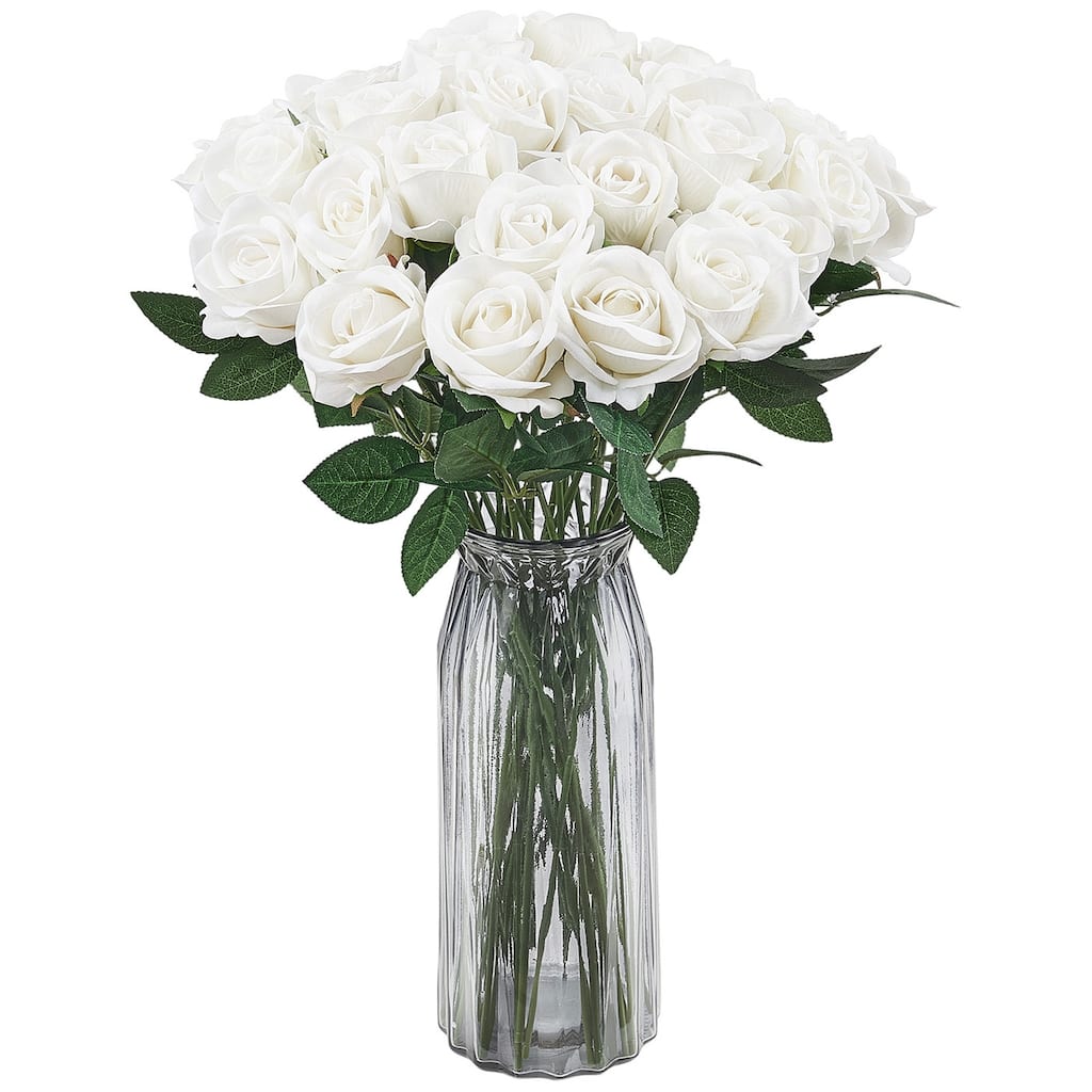 60 Pcs White Roses Artificial Flowers Realistic Bouquet - 3.9