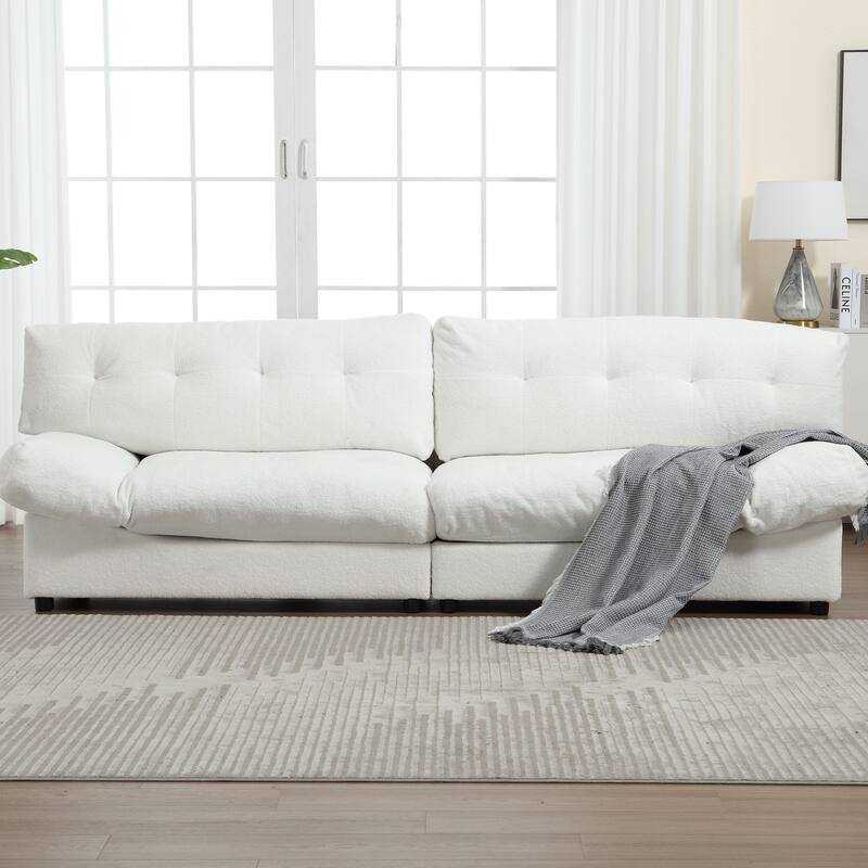 96.46'' Fabric 2 Seater Sofa Couch with Comfy Padded Design and Cloud Style, Plastic Feet, for Living Room and Apartment