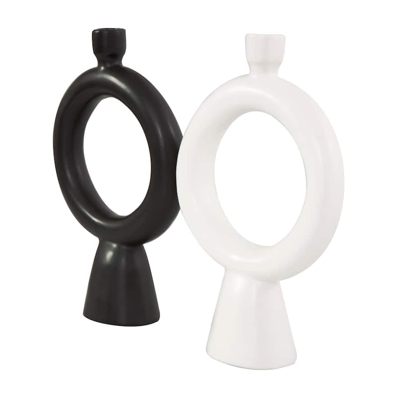 CosmoLiving by Cosmopolitan Black Ceramic Ring Geometric Candle Holder (Set of 2) Bed Bath