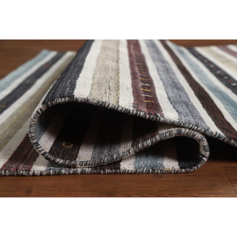 Hand Knotted Oriental 100% Wool Carpet Tribal Stripe Multi-Colored Gabbeh Area Rug - 5' 6'' X 3' 11''