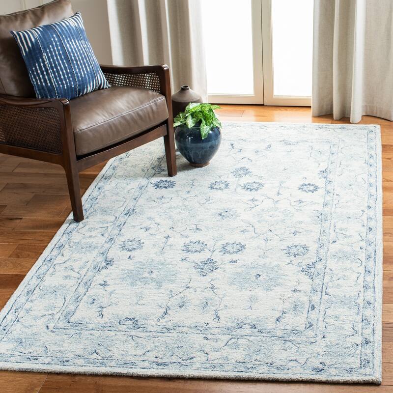 SAFAVIEH Handmade Micro-Loop Gertraut Wool Rug - 8' x 10' - Blue/Ivory