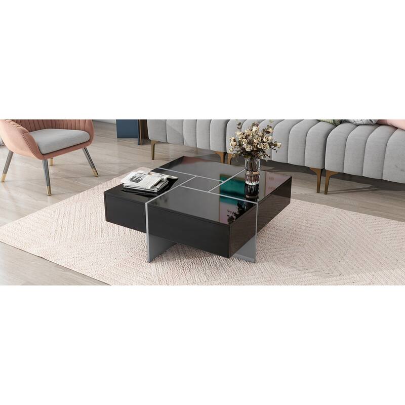 31.5" Square Coffee Table with 4 Hidden Storage Compartments & Sliding Top, UV High-gloss Finish