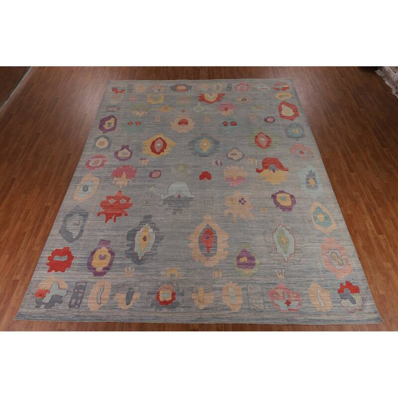 Vegetable Dye Oushak Turkish Large Area Rug Handmade Wool Carpet - 12'5"x 14'9"