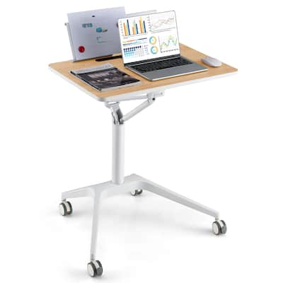 Gymax Pneumatic Standing Desk Rolling Adjustable Laptop Cart Podium