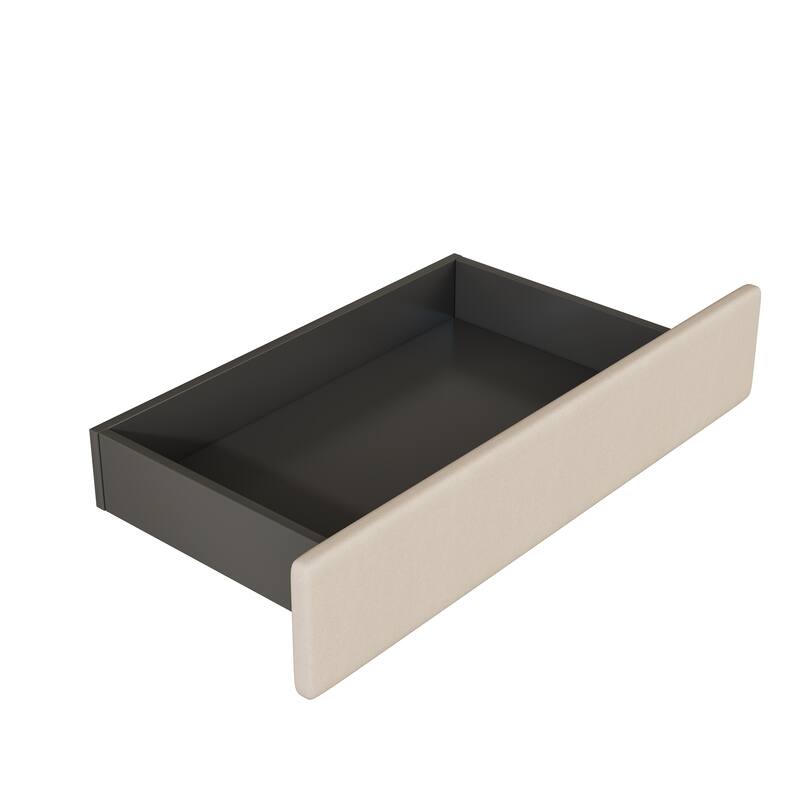 Linen Upholstered Platform Bed Button-Tufted Headboard Wood Panel Bed Frame with 2 Drawers or Trundle Bed, USB on Both Sides