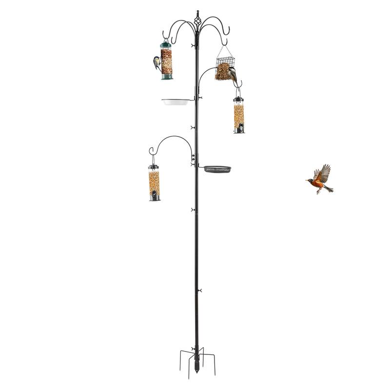 93inch Iron Bird Feeder With Six Hooks, Bird Feeder Black Courtyard - Black