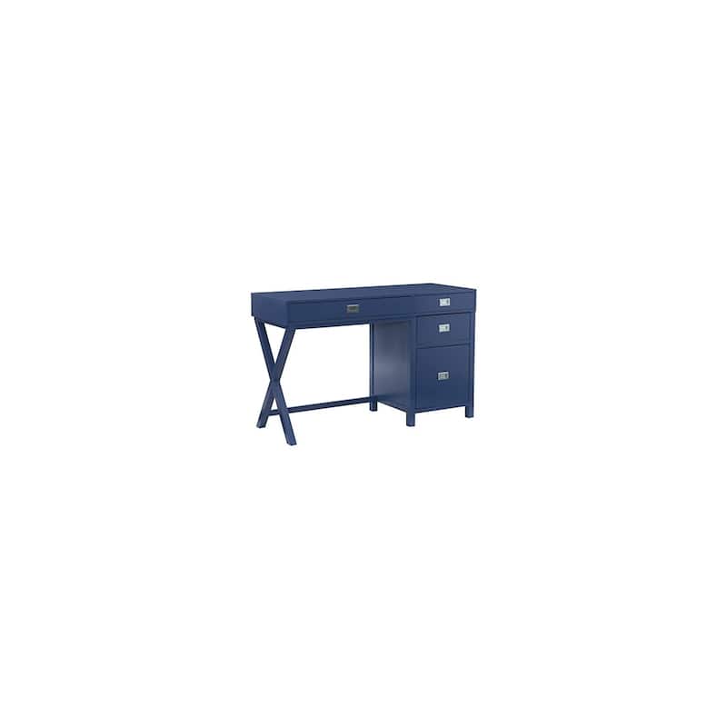 Storage Desk - Navy Blue 48" Desk with File Cabinet - Campaign Style Office Desk