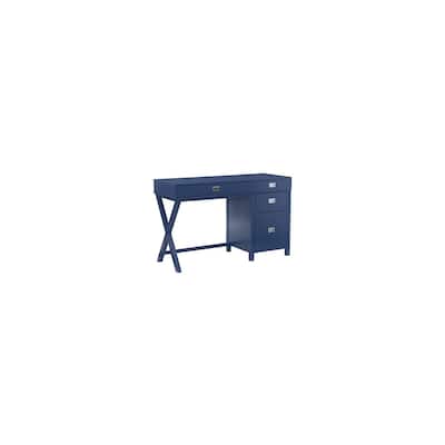 Storage Desk - Navy Blue 48" Desk with File Cabinet - Campaign Style Office Desk