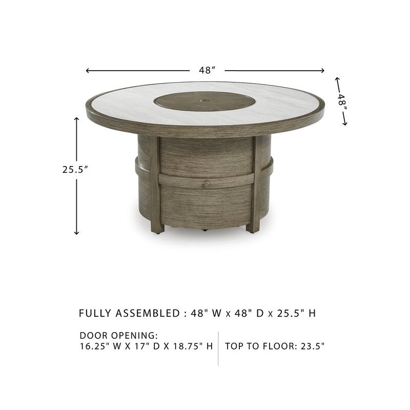 Signature Design by Ashley Rainier Ranch Beige Fire Pit Table - 47.99" W x 47.99" D x 25" H