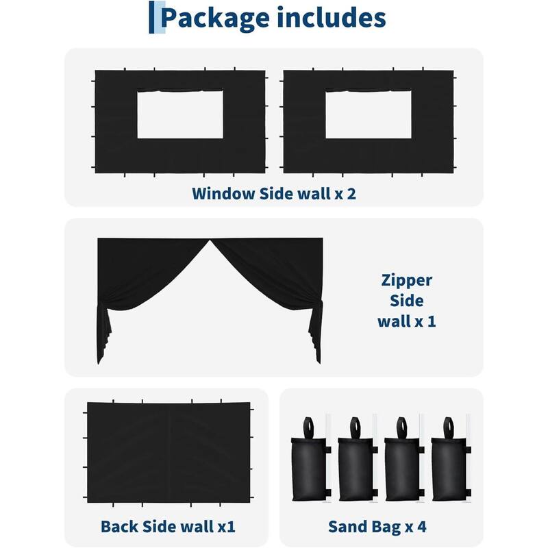 4-Piece Waterproof Replacement Tent Sidewalls, SunWall Panels for 10x10ft Pop Up Canopy (Canopy Tent NOT Included) - N/A