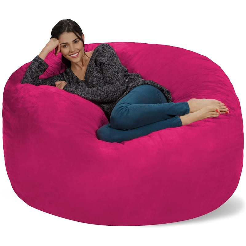Bean Bag Chair 5-foot Memory Foam Removable Cover Bean Bags - Pink Micro Suede