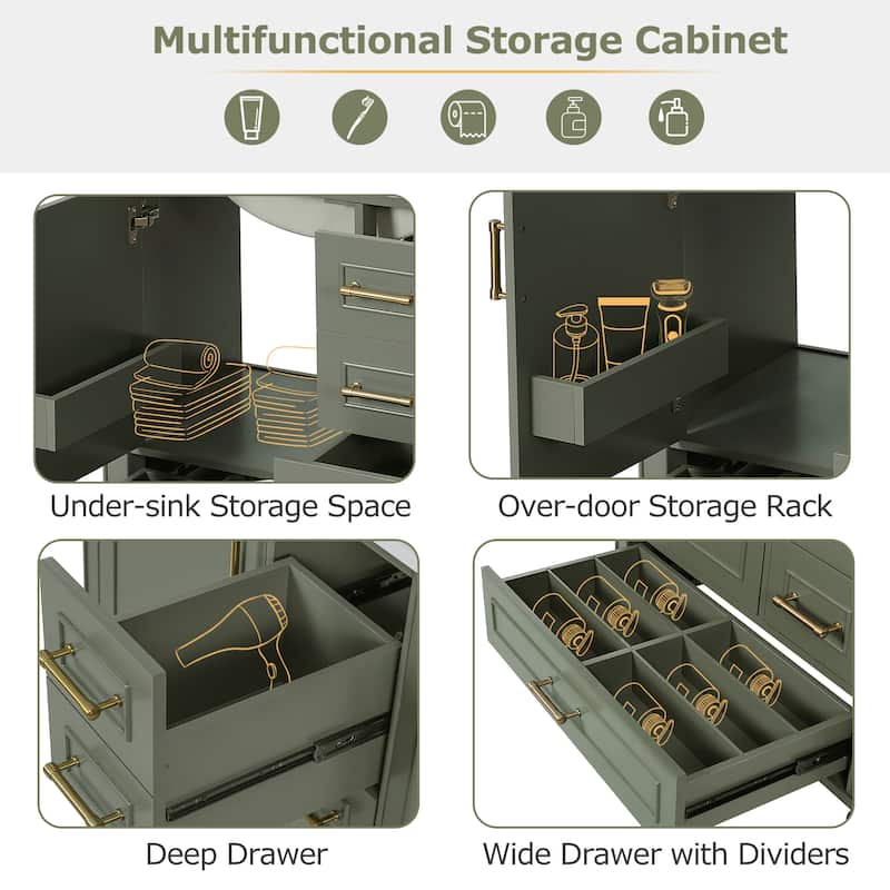 30" Bathroom Vanity with Ceramic Sink Combo, Soft-Close Door Bathroom Storage Cabinet with 3 Drawers
