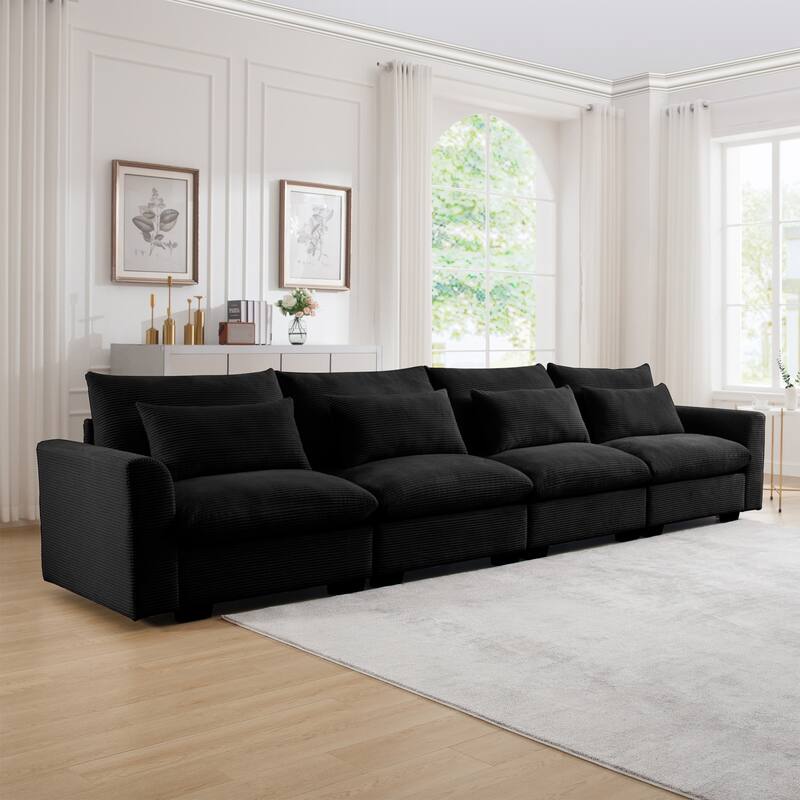 GDFStudio - Finnegan 4‑Seater Corduroy Sofa with 4 Waist Pillows