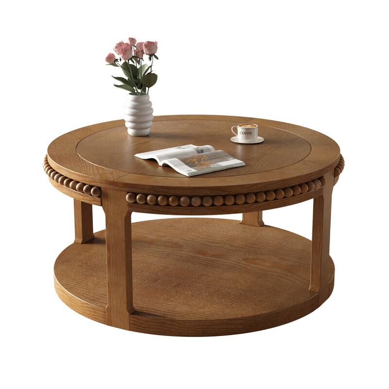 GDF Studio - Hensley 31.5" Wood Round Coffee Table with 2-Tier Storage Shelf