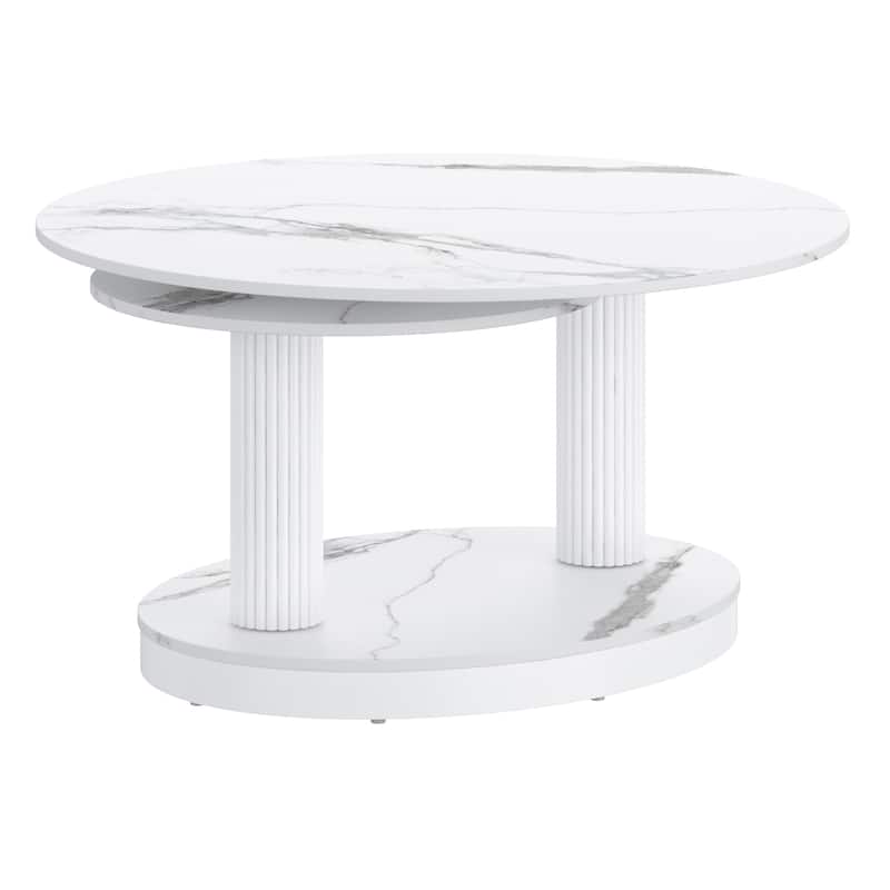 Contemporary Sintered Stone & Metal Coffee Table - White