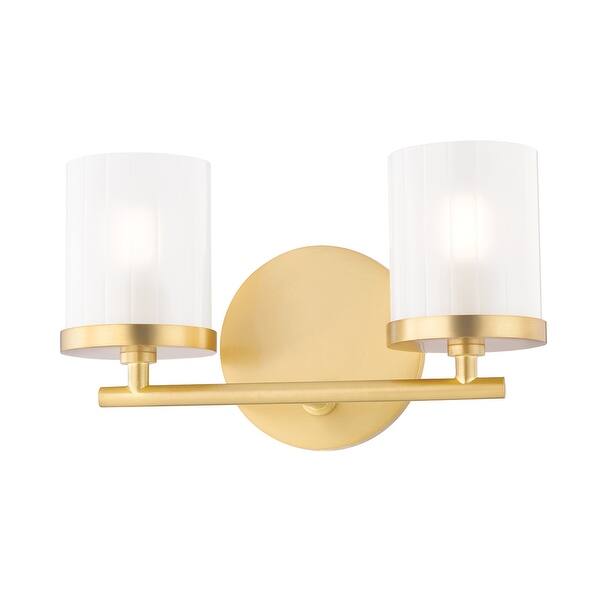slide 1 of 1, Mitzi by Hudson Valley Ryan 2-light Aged Brass Bath Light, Clear Frosted Glass