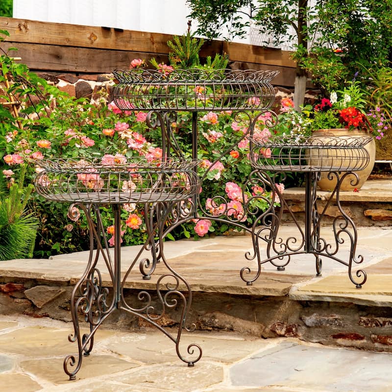 Set of 3 Round Plant Stands with Baskets "Copenhagen 1843"