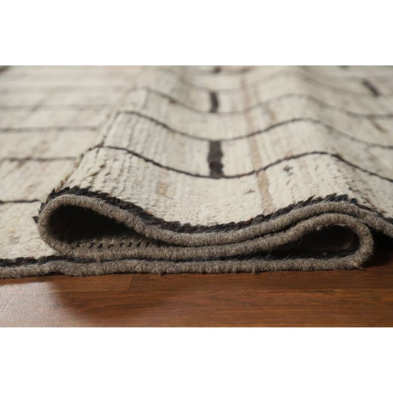 Geometric Moroccan Area Rug Hand-Knotted Beige Wool Carpet - 7'0" x 9'9"