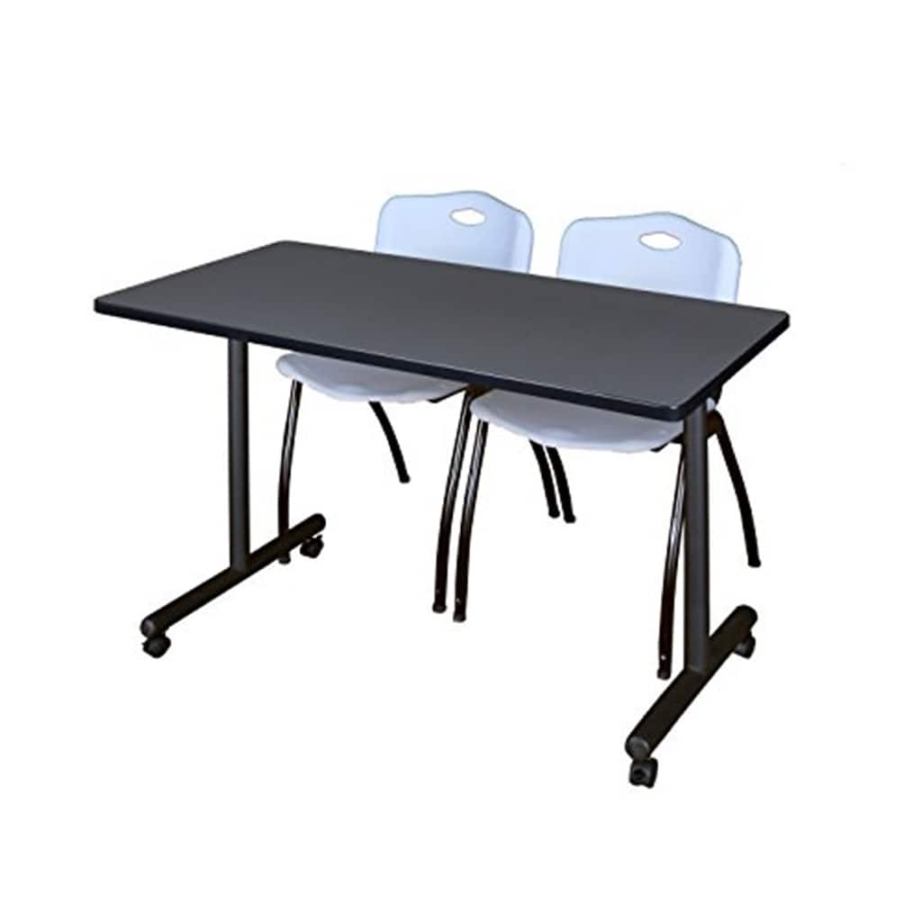 48" x 24" Mobile Training Table- Grey & 2 'M' Stack Chairs- Grey