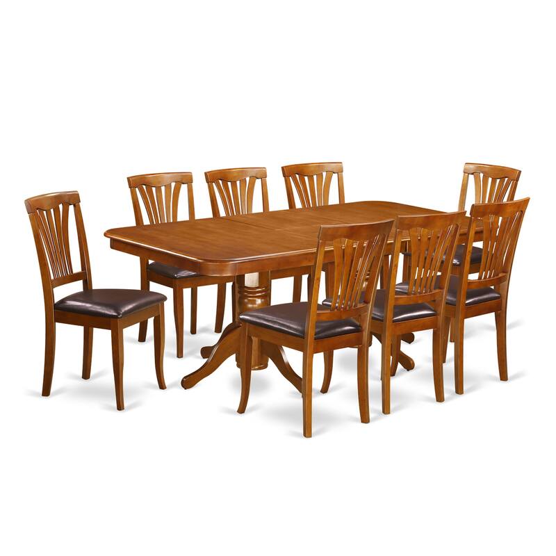 East West Furniture 9 Piece Kitchen Table Set- a Rectangle Dining Table and 8 Dining Chairs, Saddle Brown (Seat Options)