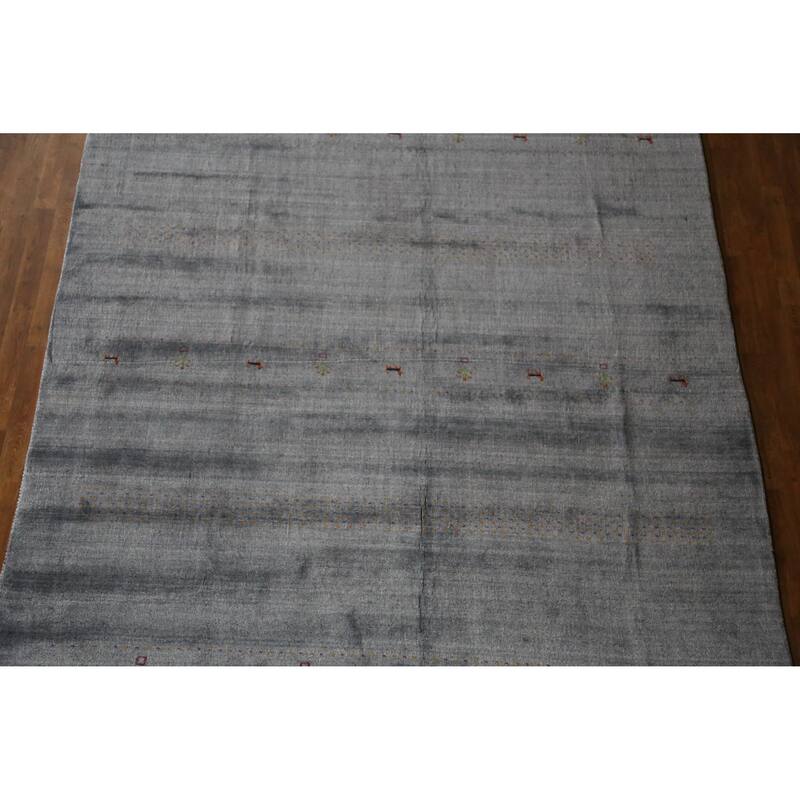 Hand Knotted Oriental 100% Wool Carpet Tribal Tribal Greys & Charcoal Gabbeh Area Rug - 9' 8'' X 8' 1''