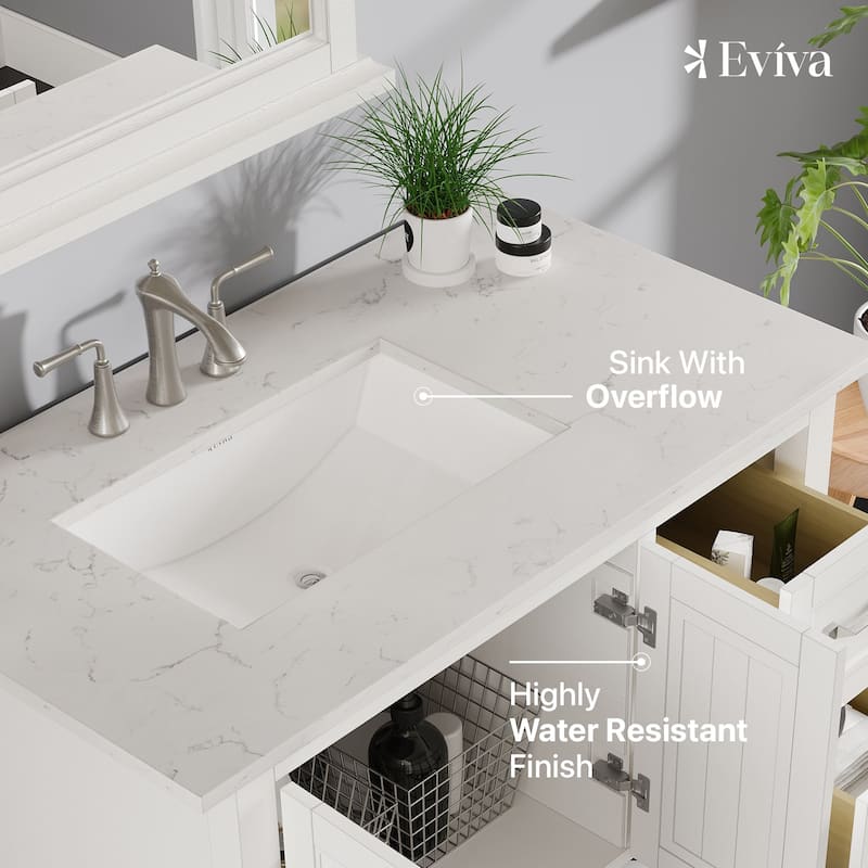Eviva Britney 36" White Bath Vanity with Carrara Quartz Top