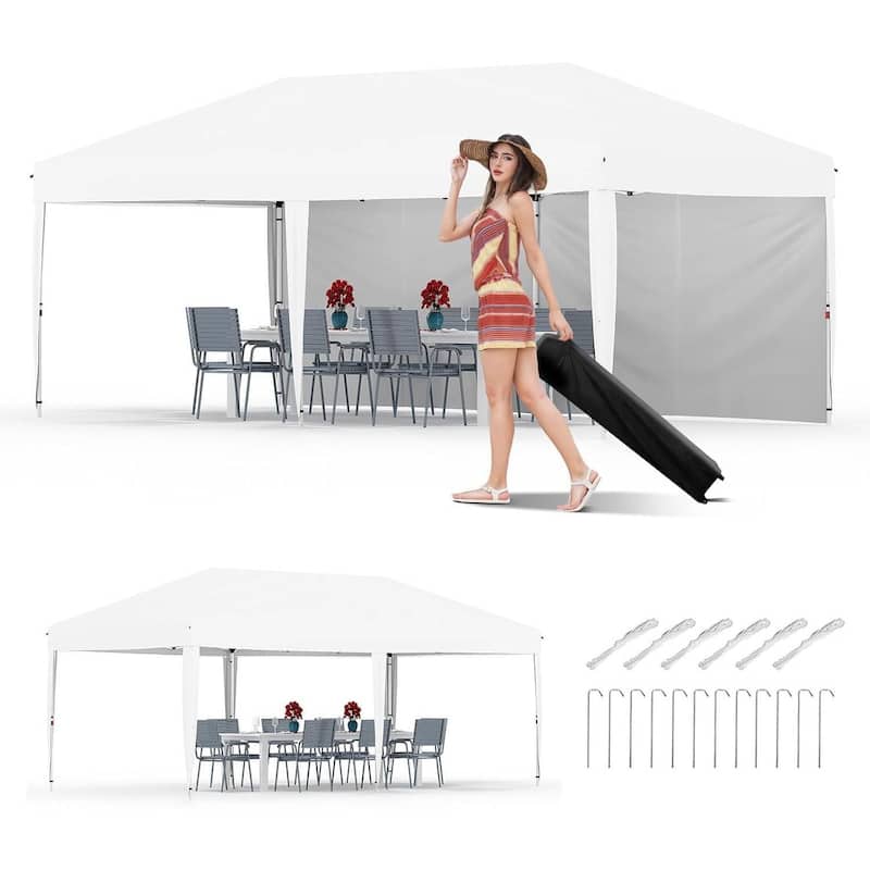 10x20 Pop Up Canopy Tent Outdoor with 2 Removable Sidewalls - White