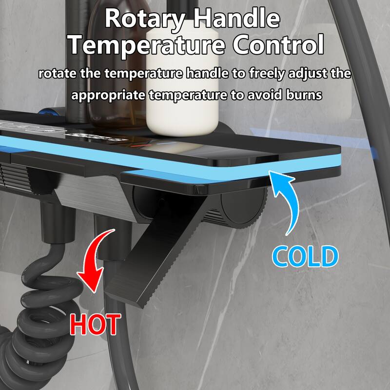 4-In-1 Rainfall Shower System with LED Temperature Display, Gunmetal Gray Shower Faucet Set with Handheld Shower, Spray Gun