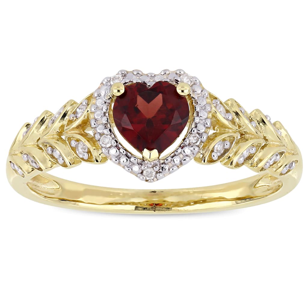 Miadora 10k Yellow Gold Garnet and Diamond Heart Halo Ring