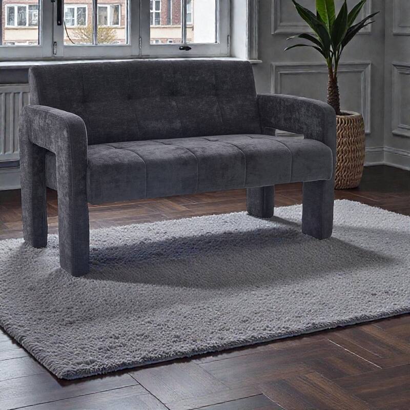 Modern Double Armchair Upholstered 2-Seater Sofa with Dual Armrests, Chenille Fabric Compact Couch for Living Room