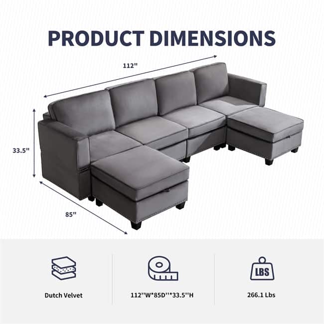 Mixoy 6-Seater Transferable Position Free Combination Sectional Sofa with Storage