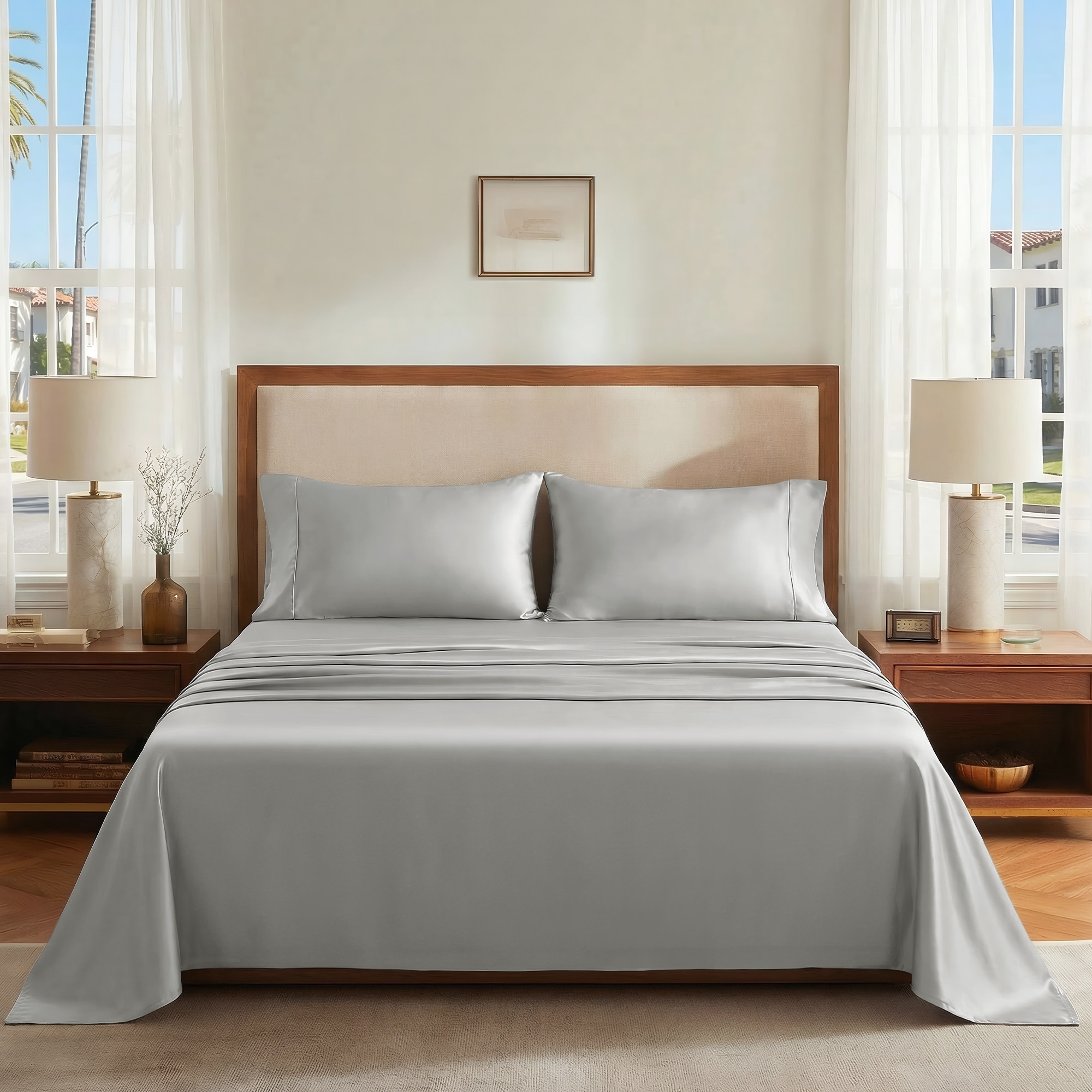 Deconovo Bamboo Fiber Satin Bedding Collection Duvet Cover (1 Piece) or Sheet Set (4 Piece)